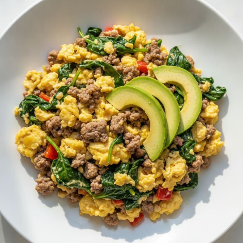 Scrambled Eggs with Lean Beef and Spinach