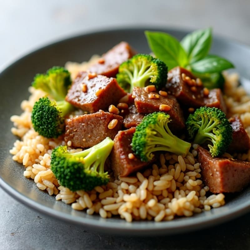 Lean Beef and Crispy Broccoli Stir-Fry with Brown Rice