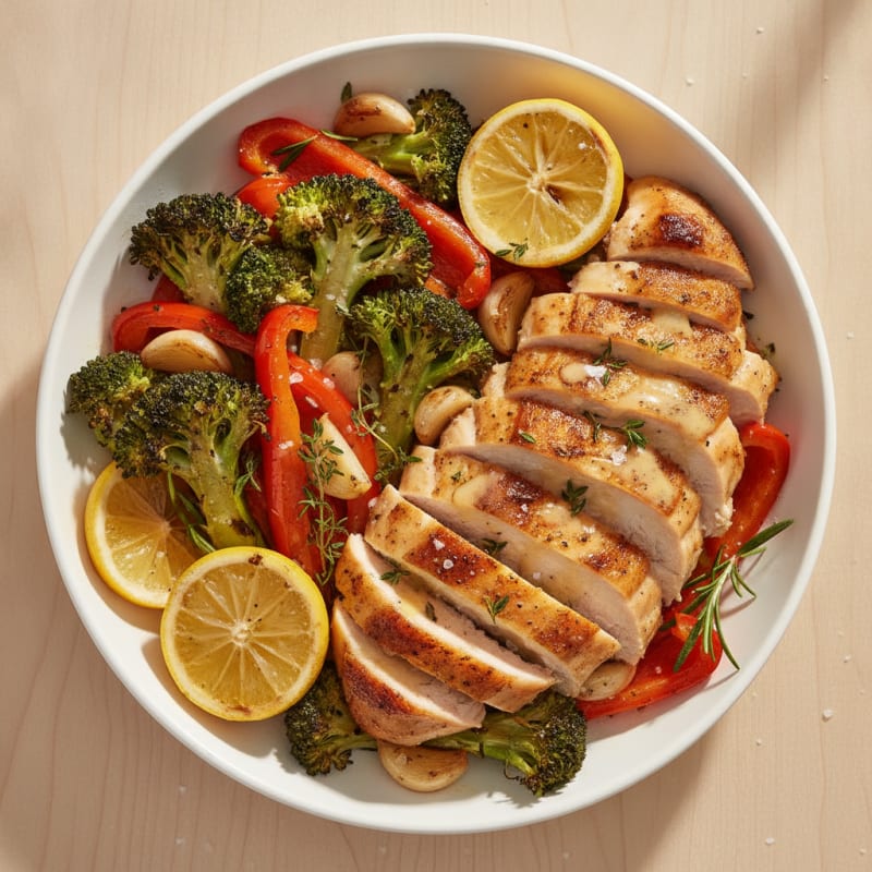 Lemon Herb Roasted Chicken and Vegetable Power Bowls