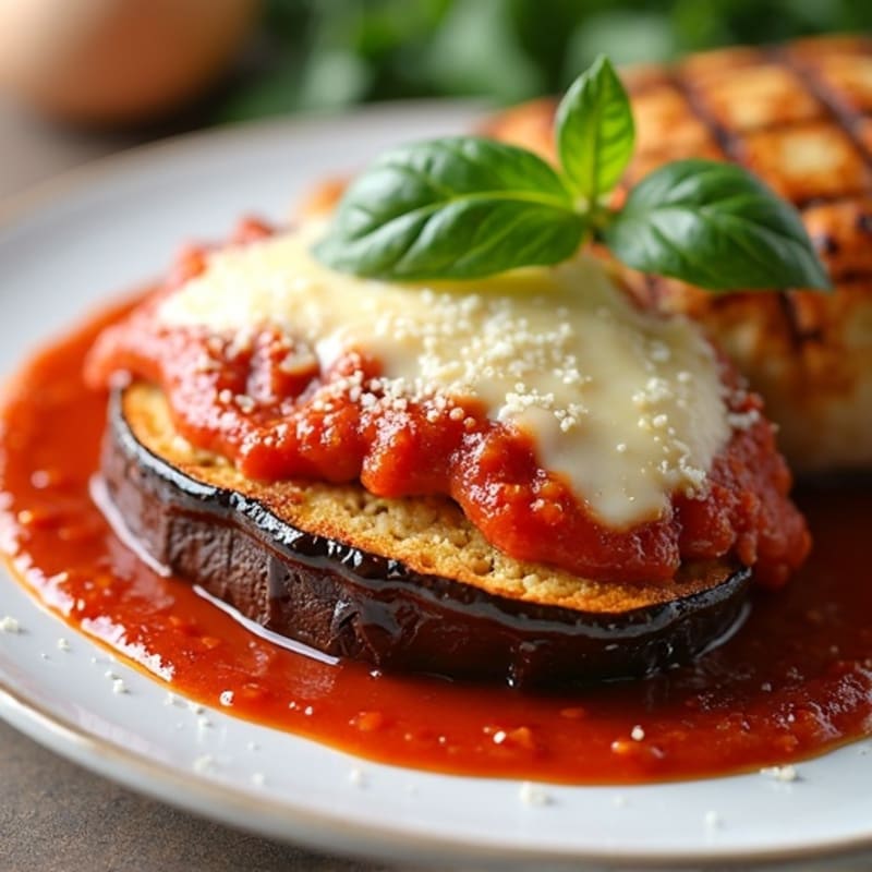 Crispy Baked Eggplant Parmesan with Grilled Chicken