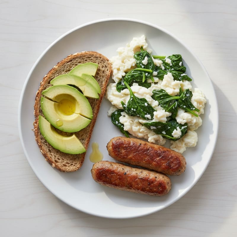 Egg White Spinach Scramble with Turkey Sausage