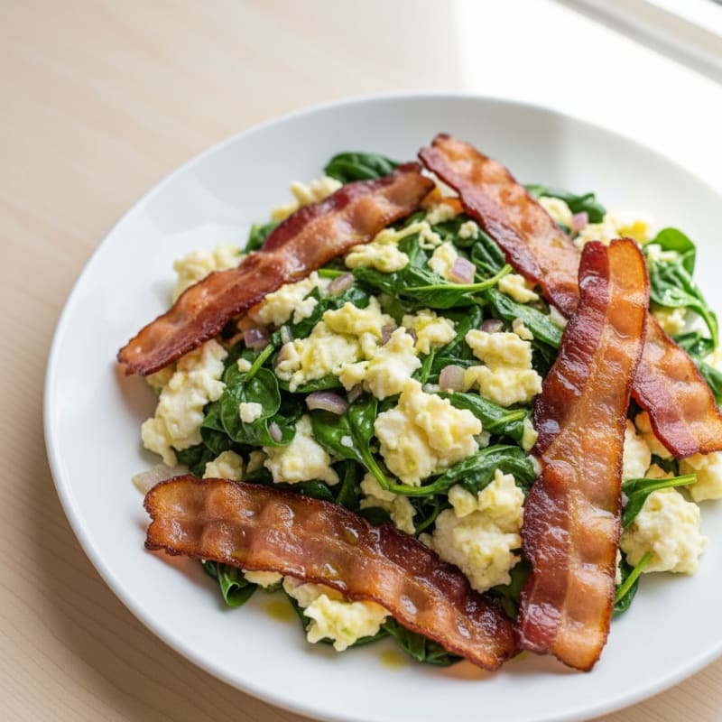Egg White and Spinach Scramble with Turkey Bacon