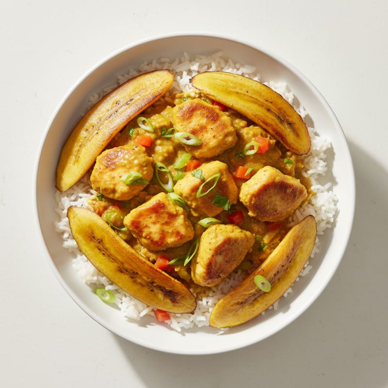 Curry Chicken and Plantain Rice Bowl