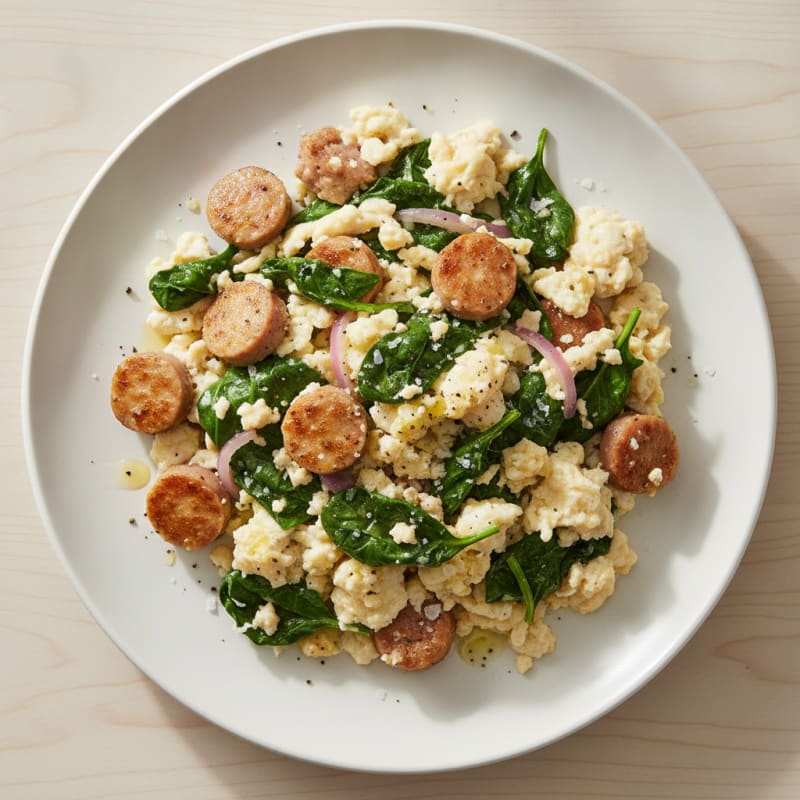 Egg White Scramble with Turkey Sausage and Spinach