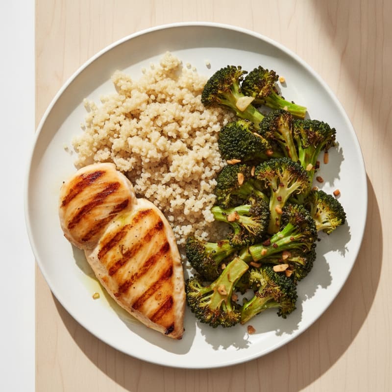 Grilled Chicken Breast with Quinoa and Roasted Broccoli