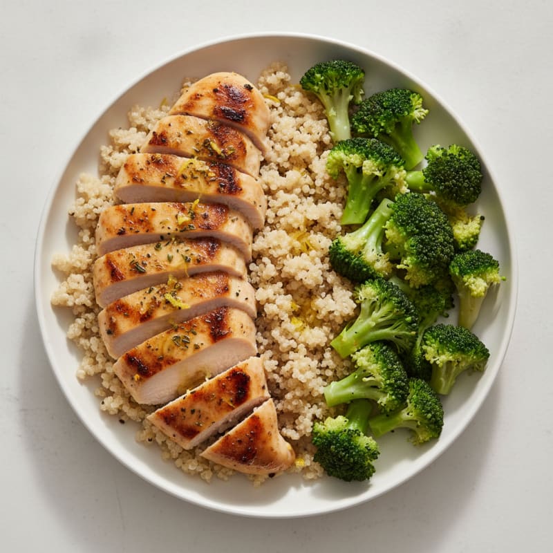 Grilled Chicken Breast with Quinoa and Steamed Broccoli
