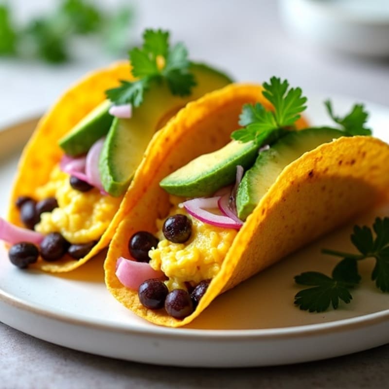 Scrambled Egg and Black Bean Tacos with Fresh Avocado