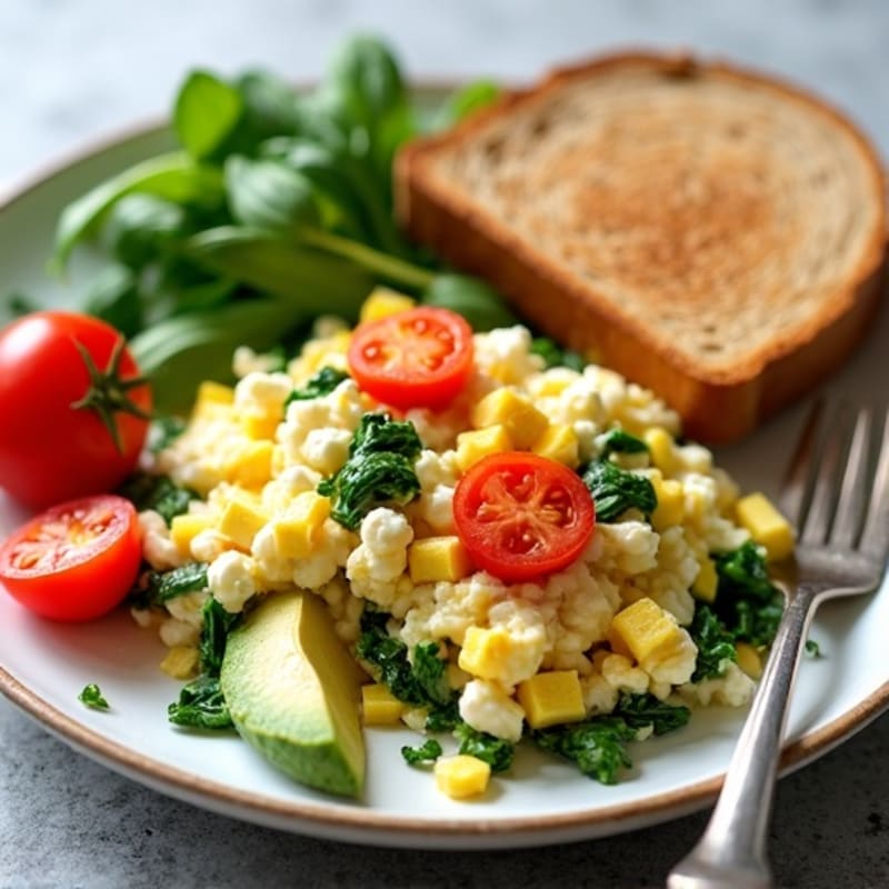 Cottage Cheese and Egg White Scramble with Spinach and Tomatoes