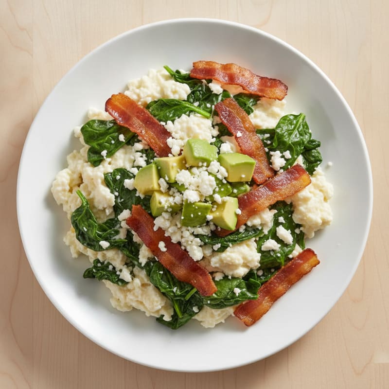Egg White Scramble with Spinach and Turkey Bacon