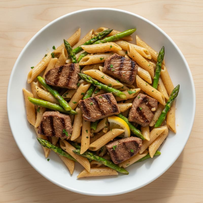 Garlic Butter Steak Pasta with Asparagus
