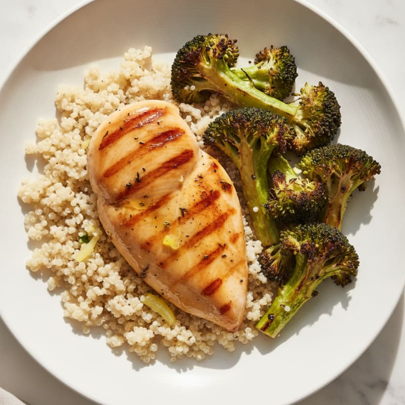 Grilled Chicken Breast with Quinoa and Roasted Broccoli