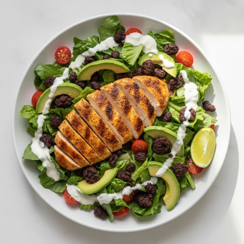 Grilled Chili-Lime Chicken Taco Salad with Crispy Beans