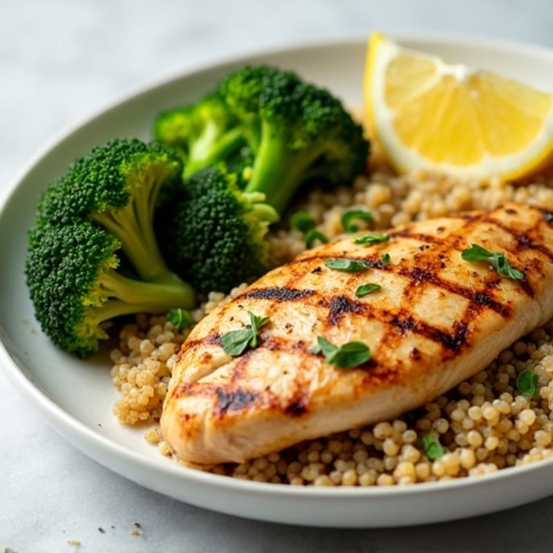 Grilled Chicken Breast with Quinoa and Roasted Broccoli