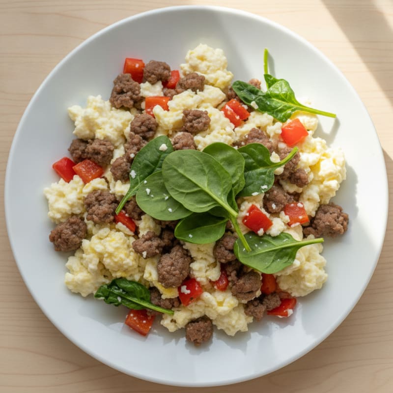 Egg White Veggie Scramble with Lean Beef Crumbles