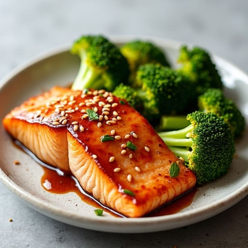 Baked Teriyaki Glazed Salmon with Roasted Broccoli