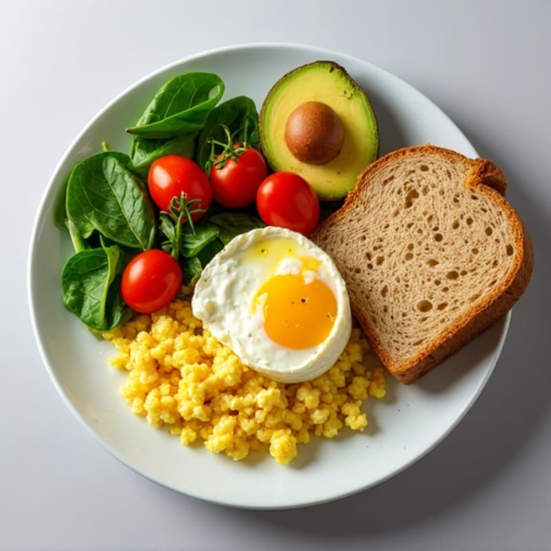 Cottage Cheese Egg White Scramble with Spinach and Cherry Tomatoes