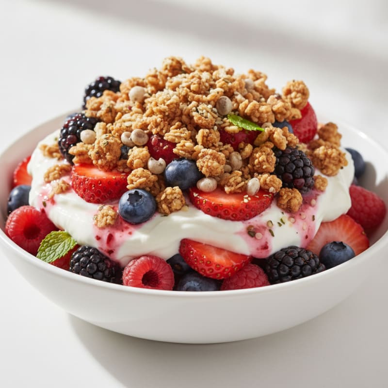 Creamy Greek Yogurt Parfait with Mixed Berries and Protein Granola