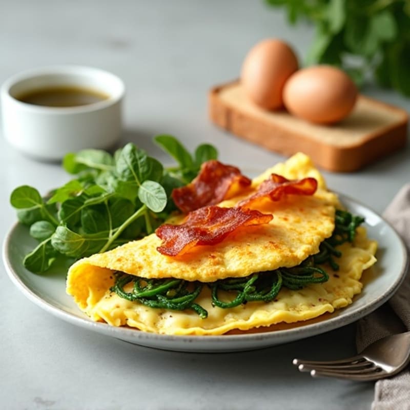 Egg White Spinach Omelette with Turkey Bacon