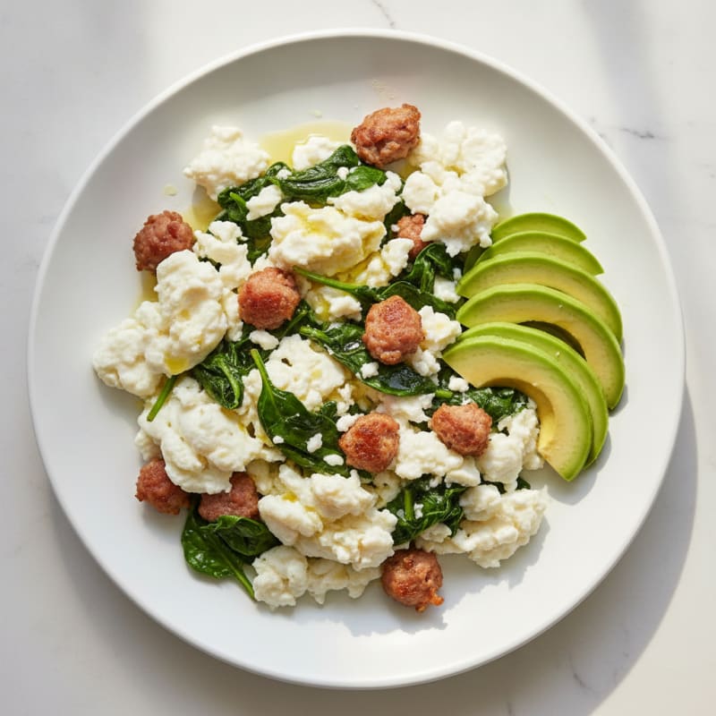 Egg White Scramble with Turkey Sausage and Spinach