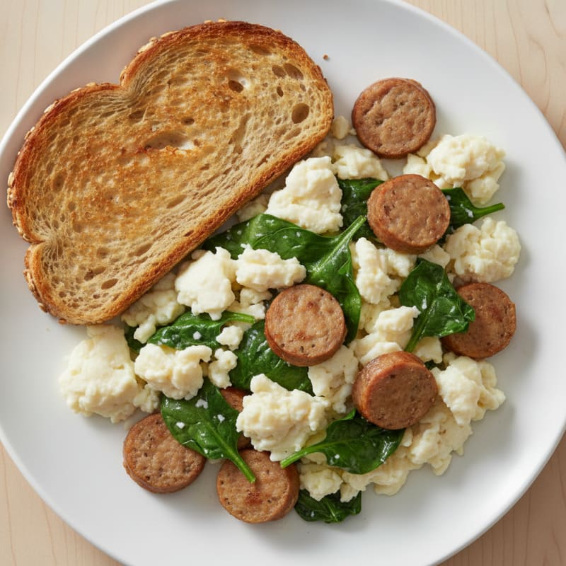 Egg White Scramble with Turkey Sausage and Spinach
