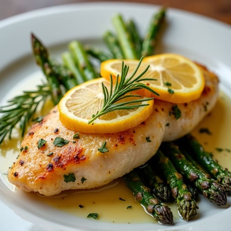 Crispy Lemon-Herb Roasted Chicken with Roasted Asparagus