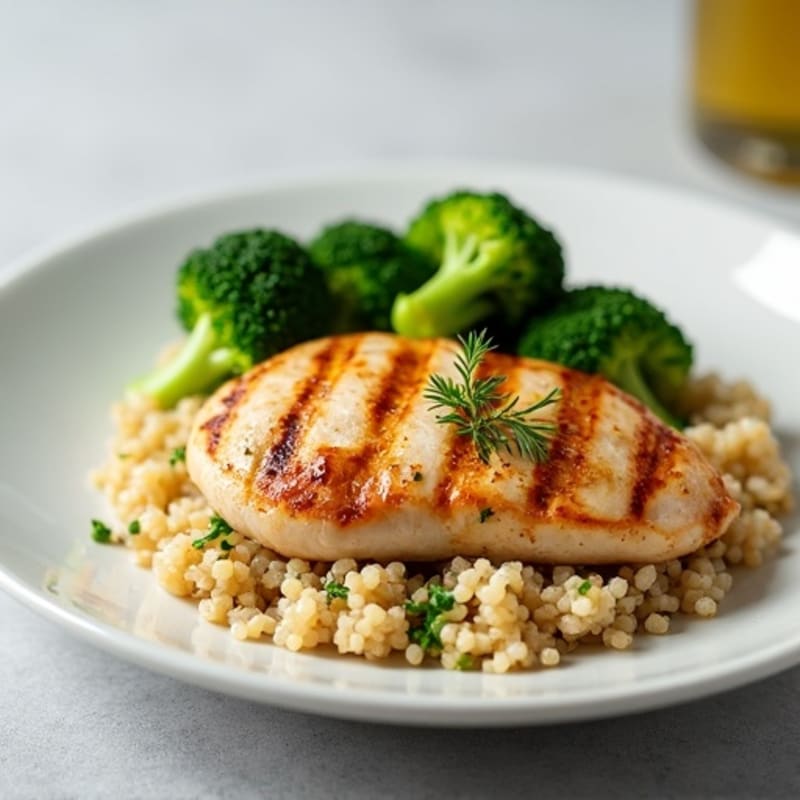 Grilled Chicken Breast with Quinoa and Steamed Broccoli
