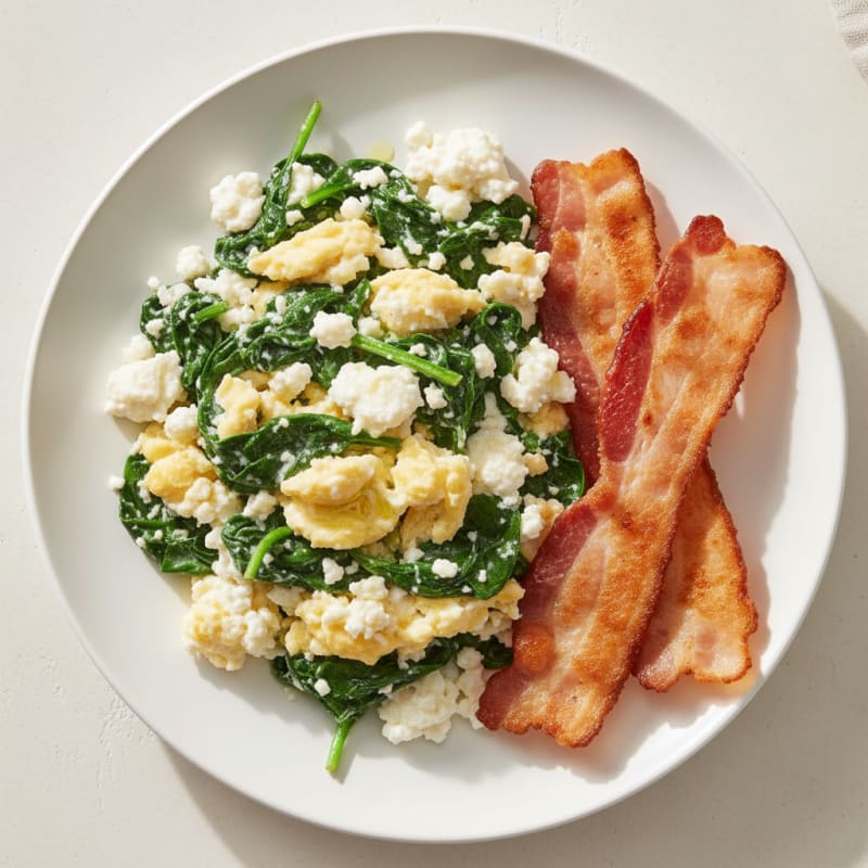 Cottage Cheese Scramble with Spinach and Turkey Bacon