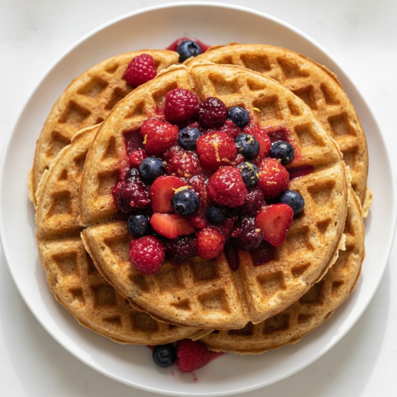 Cottage Cheese Waffles with Berry Compote
