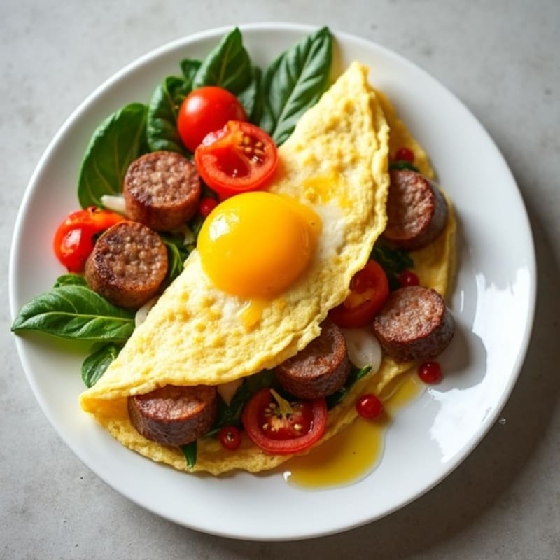 Fluffy Egg White Omelette with Turkey Sausage
