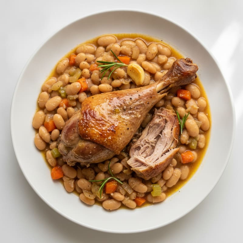 Braised Turkey Leg with Savory Navy Beans