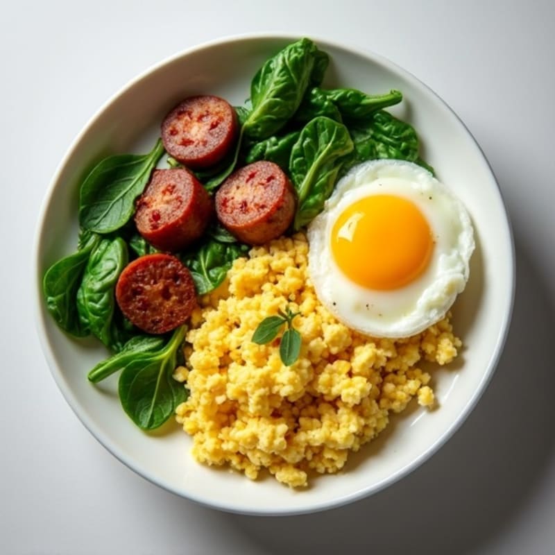 Egg White Scramble with Turkey Sausage and Spinach