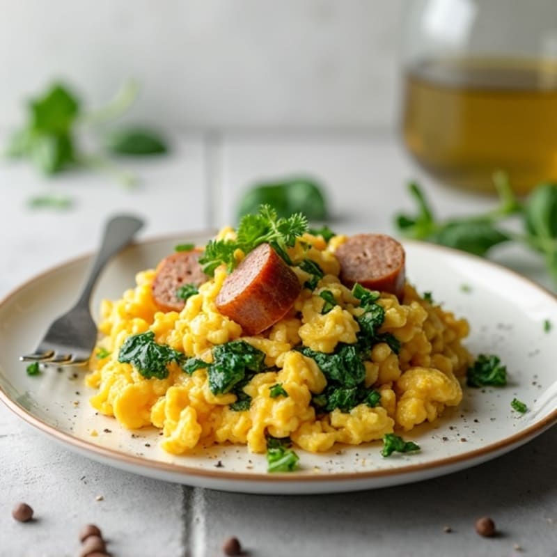 Egg White and Spinach Scramble with Turkey Sausage