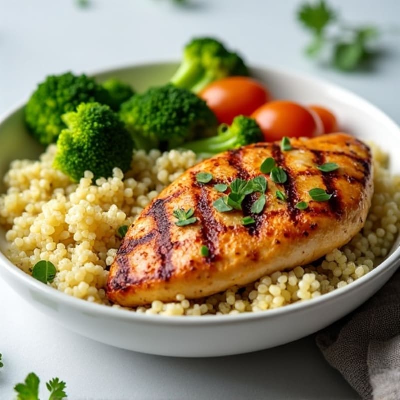Grilled Chicken Breast with Quinoa and Roasted Broccoli