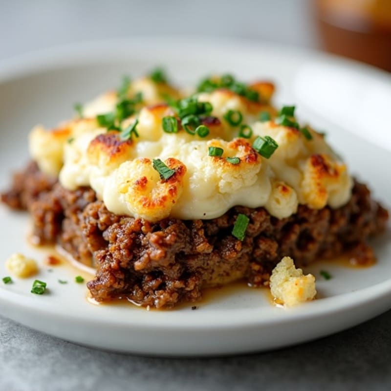 Lean Lamb and Eggplant Bake with Creamy Cauliflower Topping