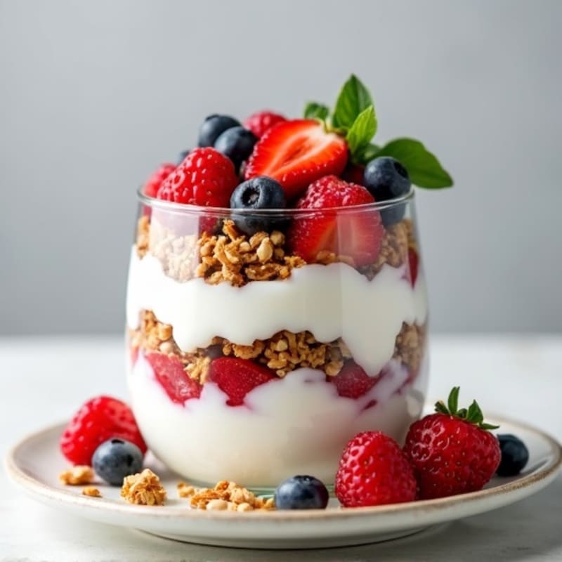 Creamy Greek Yogurt Parfait with Protein Granola and Mixed Berries