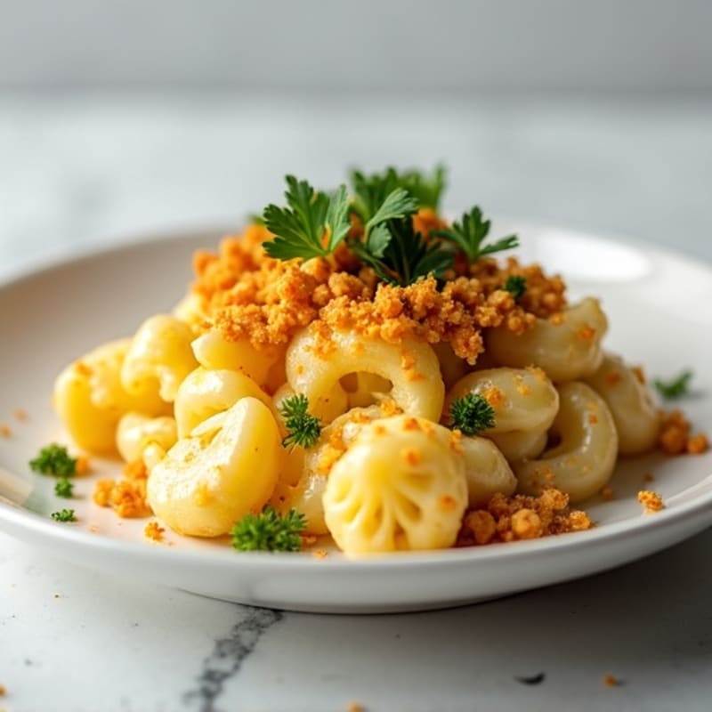 Baked Cauliflower Mac with Crispy Chickpea Crumbs