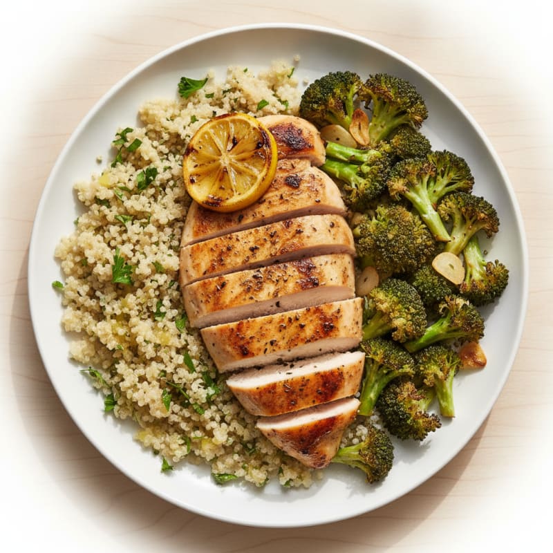 Grilled Chicken Breast with Quinoa and Roasted Broccoli