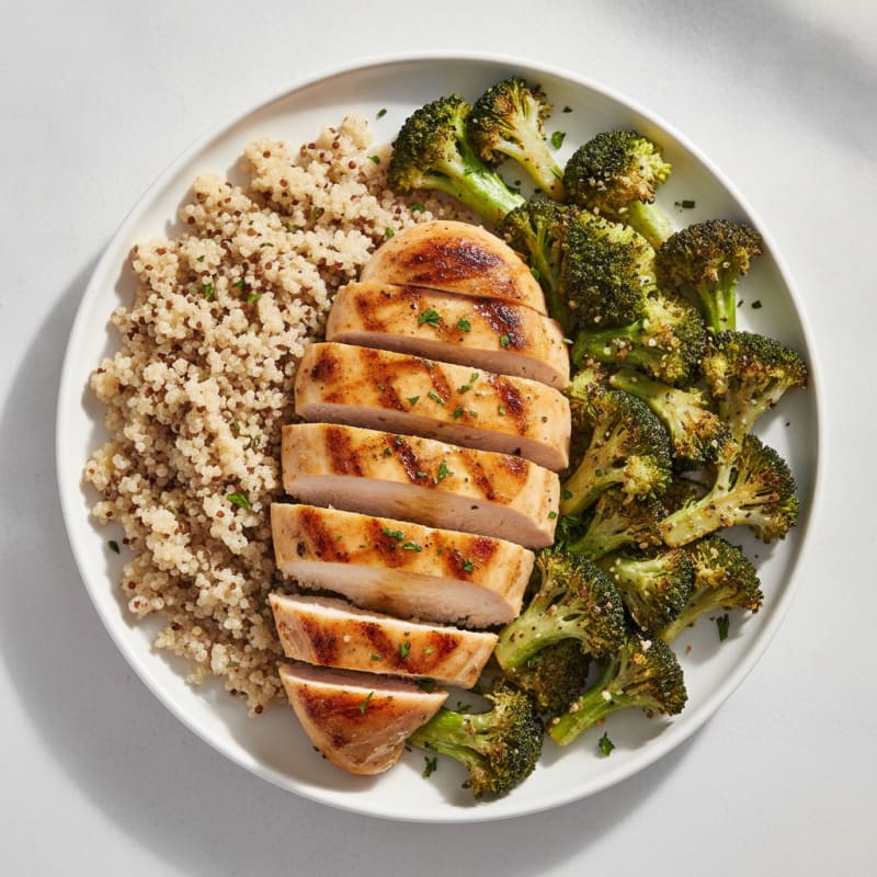 Grilled Chicken Breast with Roasted Broccoli and Quinoa