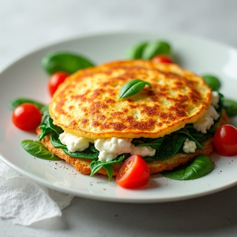 Egg White Spinach Omelette with Cottage Cheese and Fresh Tomato