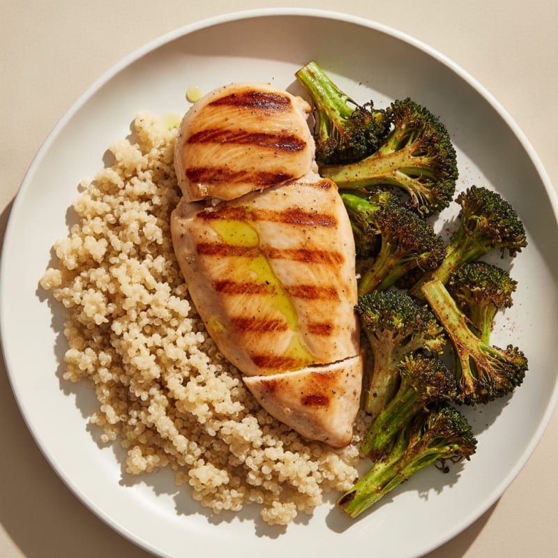 Grilled Chicken Breast with Quinoa and Roasted Broccoli