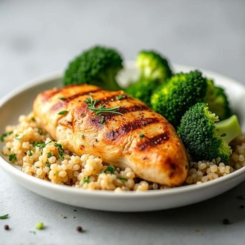 Grilled Chicken Breast with Quinoa and Roasted Broccoli