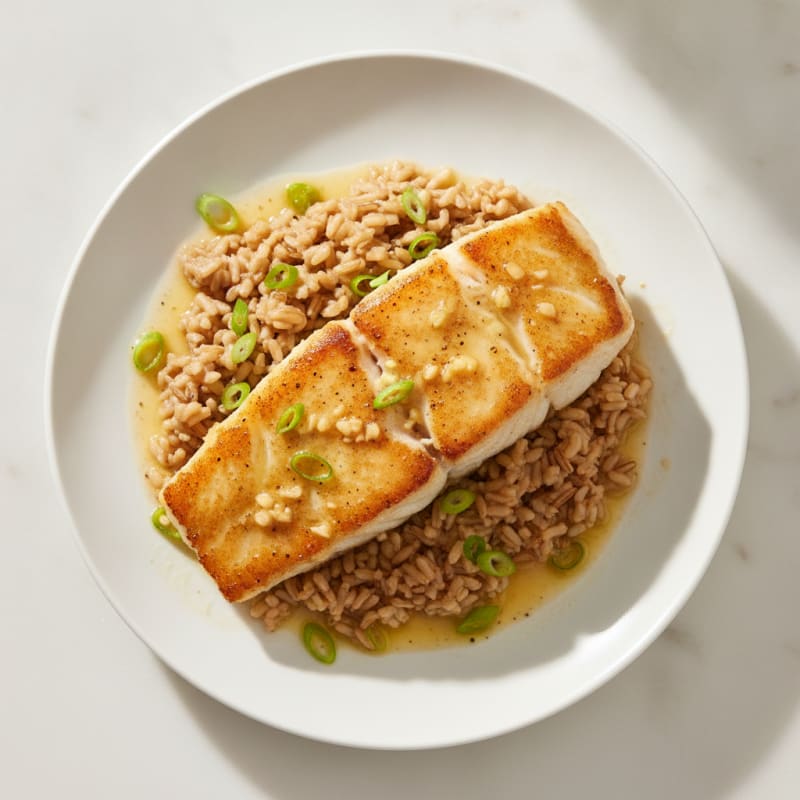 Pan-Seared Cod with Garlic Butter and Brown Rice