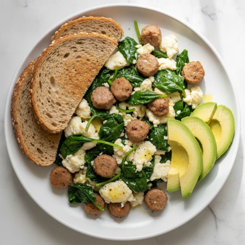 Egg White and Turkey Sausage Scramble with Spinach