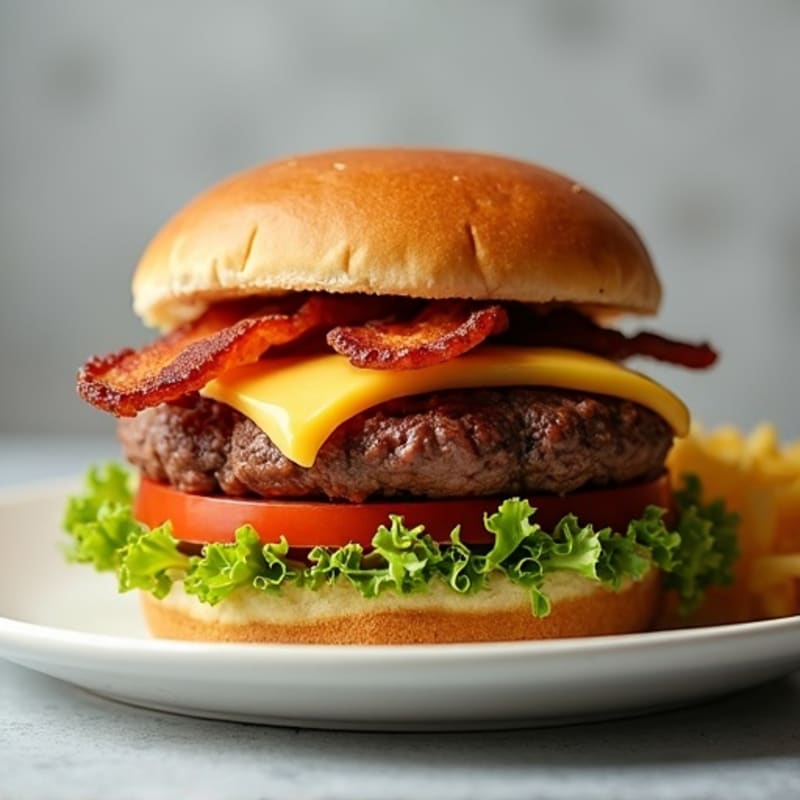Lean Ground Beef Burger with Crispy Bacon and Melty Provolone