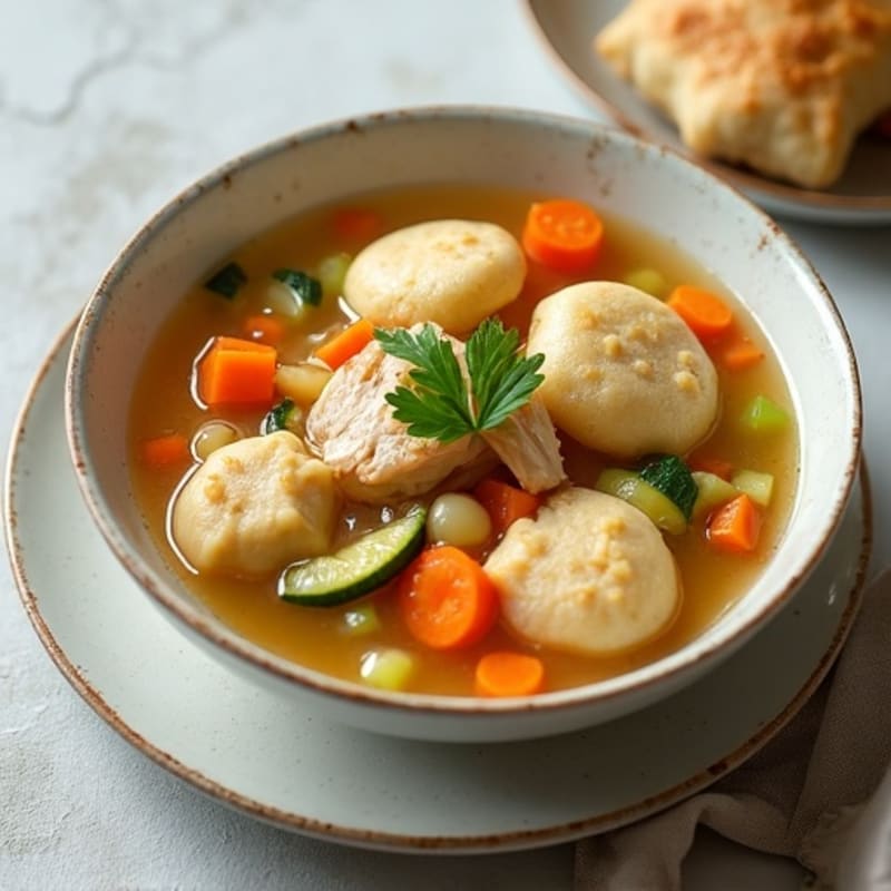 Hearty Chicken and Vegetable Soup with Fluffy Dumplings