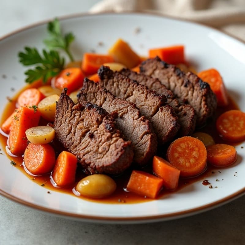 Slow-Cooked Smoky Brisket with Roasted Root Vegetables
