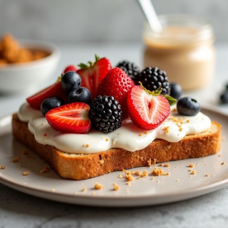 Protein-Packed Peanut Butter Toast with Creamy Vanilla Swirl and Fresh Berries