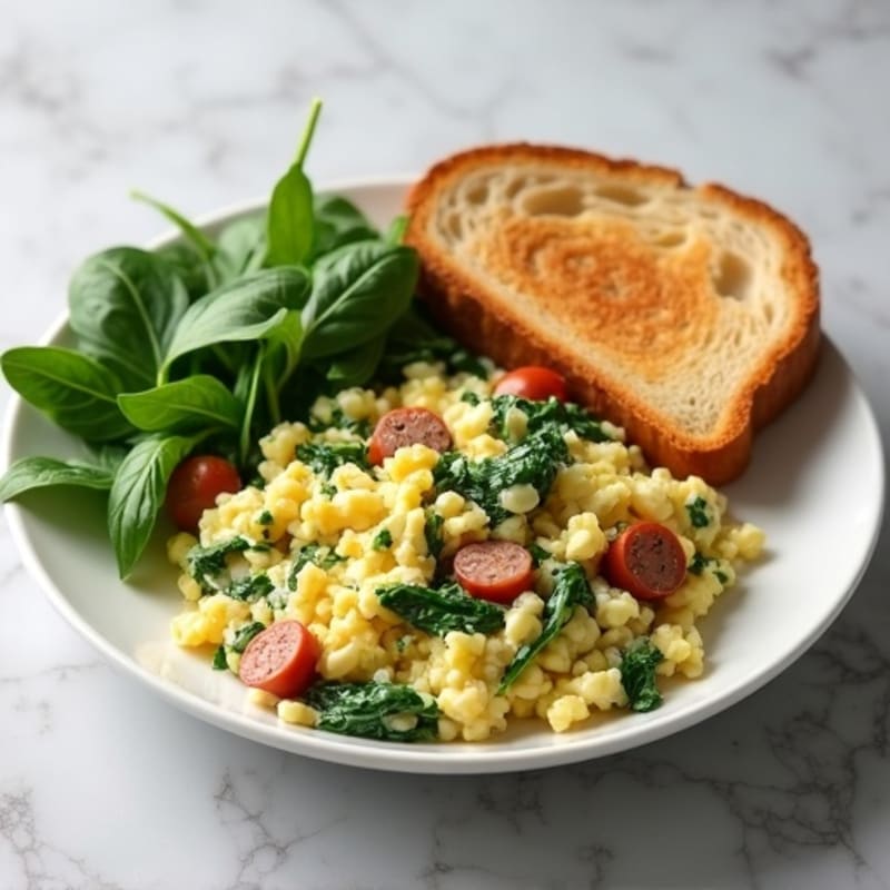 Egg White Spinach Scramble with Turkey Sausage