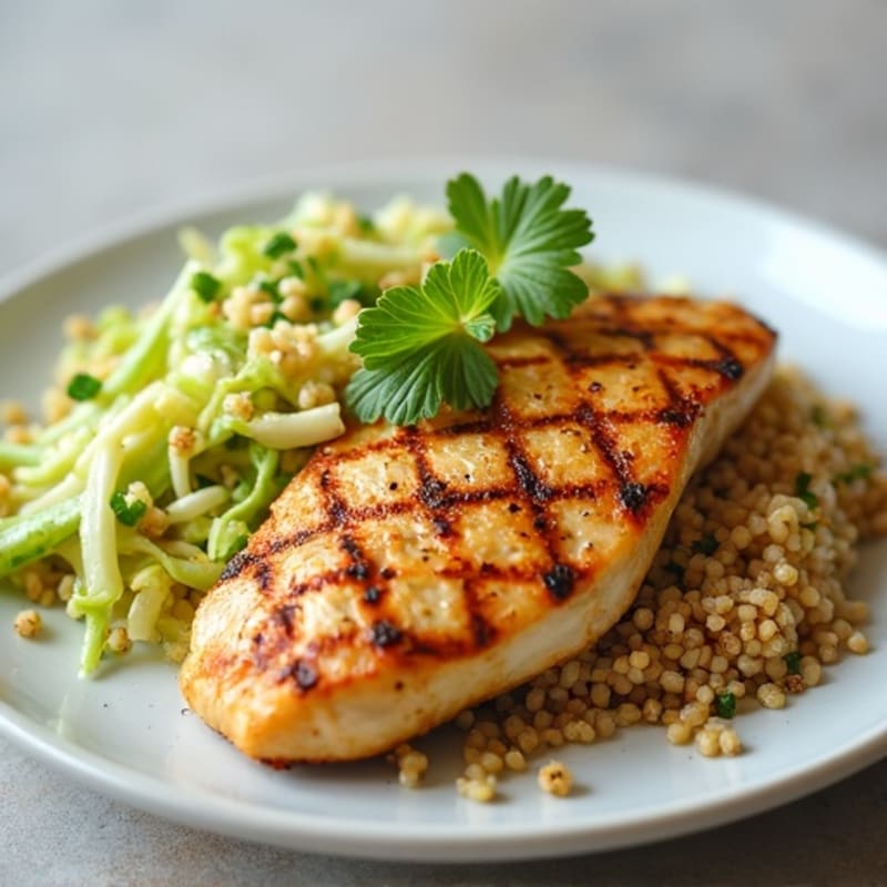 Grilled Chicken Breast with Crunchy Cabbage Slaw and Quinoa
