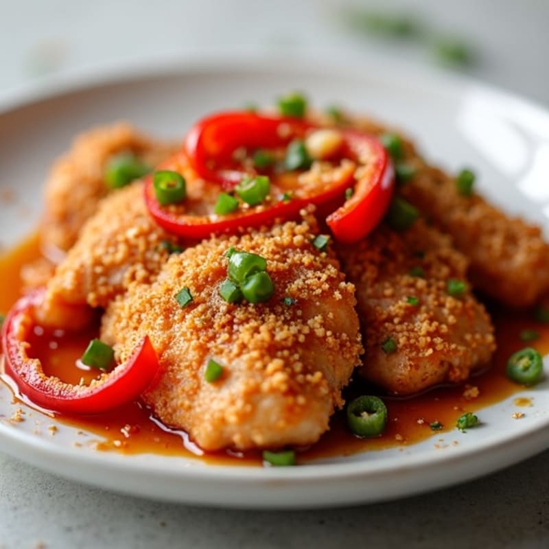 Crispy Baked Sweet and Sour Chicken with Roasted Bell Peppers